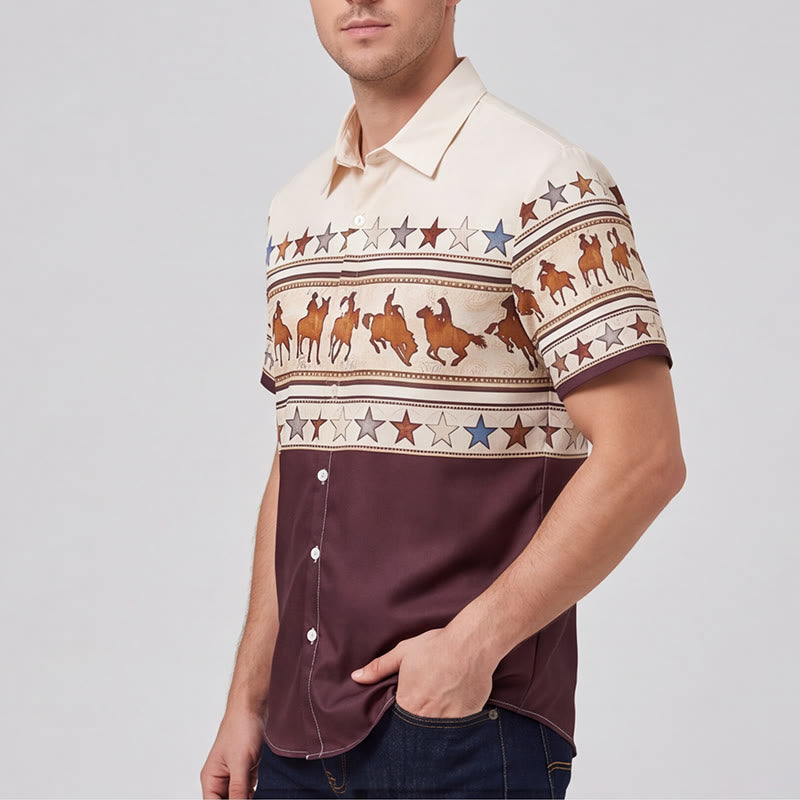 Herrenhemd mit Cowboy-Pferde-Silhouette in Braun und Creme - image 3
