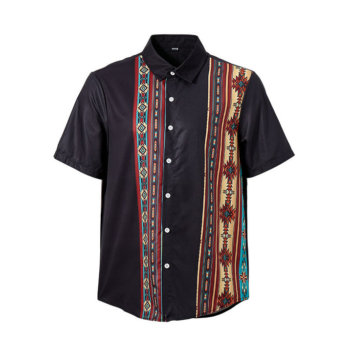 Schwarzes Sommerhemd für Herren mit aztekischem geometrischem Muster - image 8