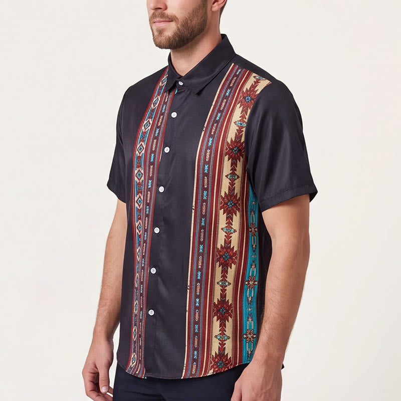 Schwarzes Sommerhemd für Herren mit aztekischem geometrischem Muster - image 3