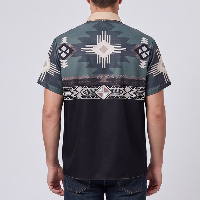 Herrenhemd mit zweifarbigem Blockmuster im Südwest-Stil mit aztekischem geometrischem Muster - image 2