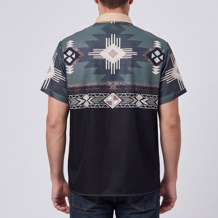 Herrenhemd mit zweifarbigem Blockmuster im Südwest-Stil mit aztekischem geometrischem Muster - image 2