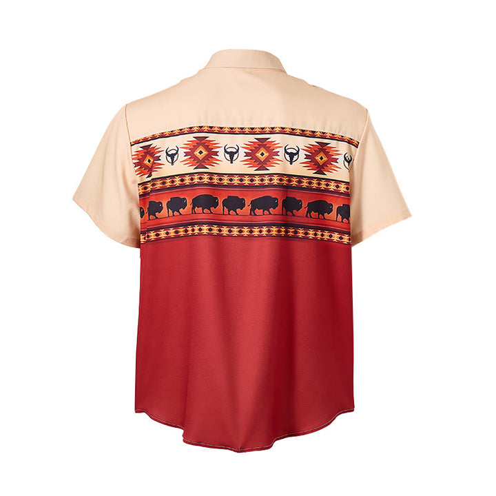 Herrenhemd mit beigem und rotem Western-Büffel-Aztekenmuster - image 10