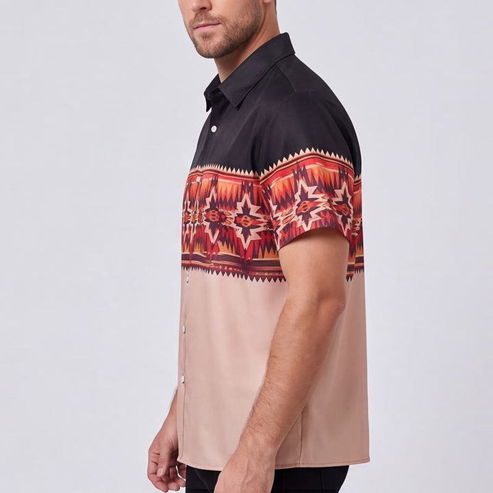Herrenhemd im Western-Stil mit aztekischem Sternenmotiv in Schwarz und Beige - image 3