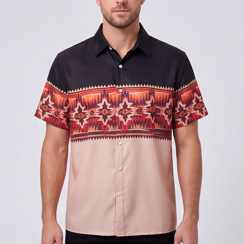 Herrenhemd im Western-Stil mit aztekischem Sternenmotiv in Schwarz und Beige - image 1