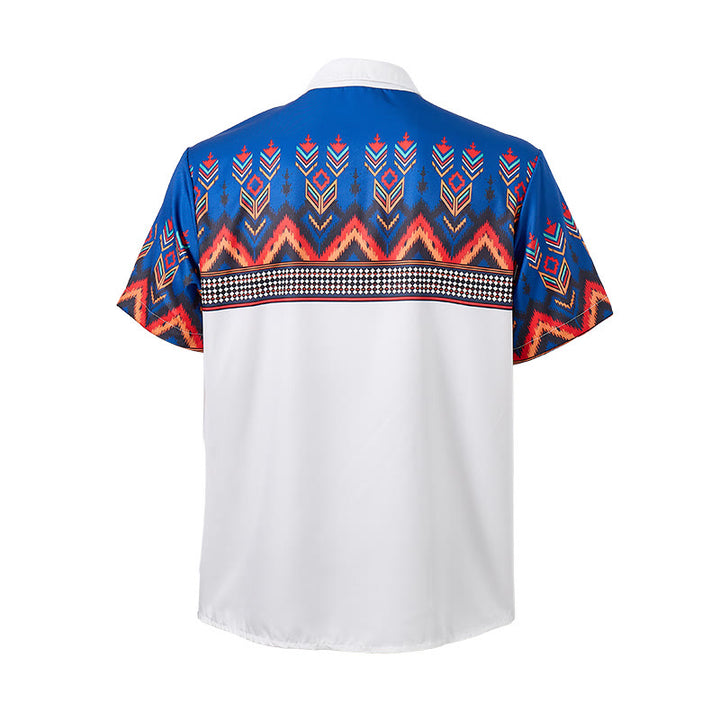 Herrenhemd mit blau-weißem, geometrischem aztekischem Bordürenmuster - image 9