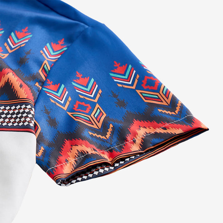 Herrenhemd mit blau-weißem, geometrischem aztekischem Bordürenmuster - image 7