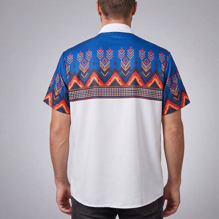 Herrenhemd mit blau-weißem, geometrischem aztekischem Bordürenmuster - image 3