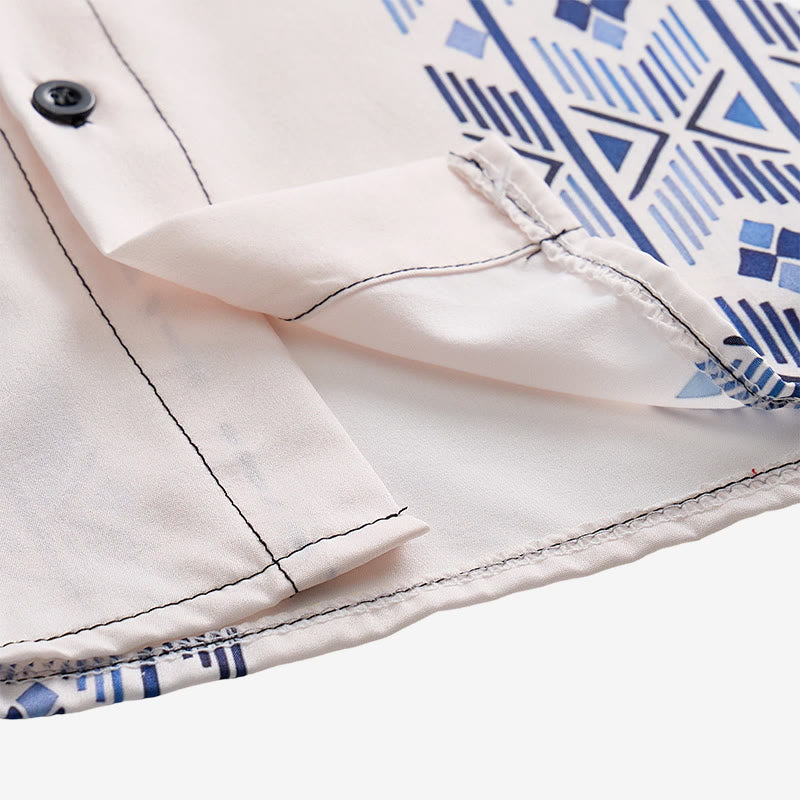 Herrenhemd in Blau und Beige mit ethnisch inspiriertem, vertikalem Aztekenmuster - image 6