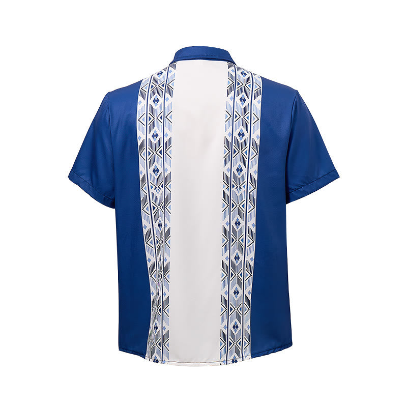 Herrenhemd in Blau und Beige mit ethnisch inspiriertem, vertikalem Aztekenmuster - image 10