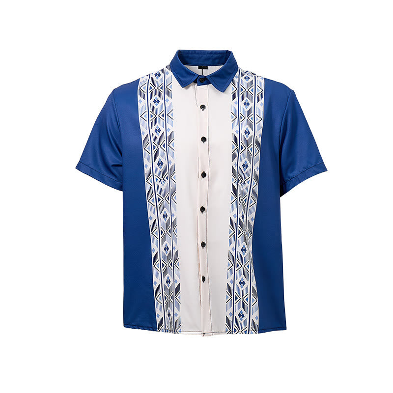 Herrenhemd in Blau und Beige mit ethnisch inspiriertem, vertikalem Aztekenmuster - image 9