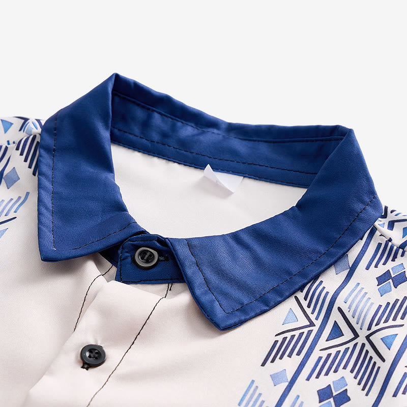 Herrenhemd in Blau und Beige mit ethnisch inspiriertem, vertikalem Aztekenmuster - image 4