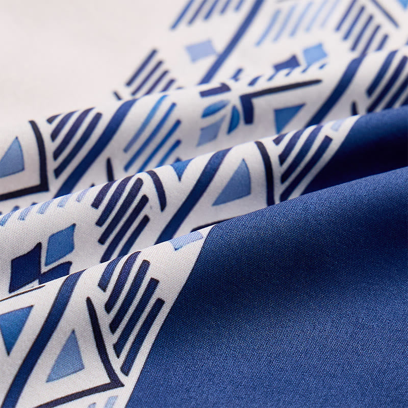 Herrenhemd in Blau und Beige mit ethnisch inspiriertem, vertikalem Aztekenmuster - image 5
