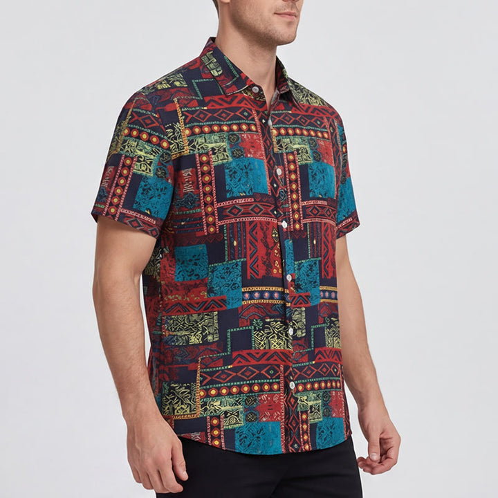 Ethnisch-bohemisches, mehrfarbiges Patchwork-Hemd - image 2