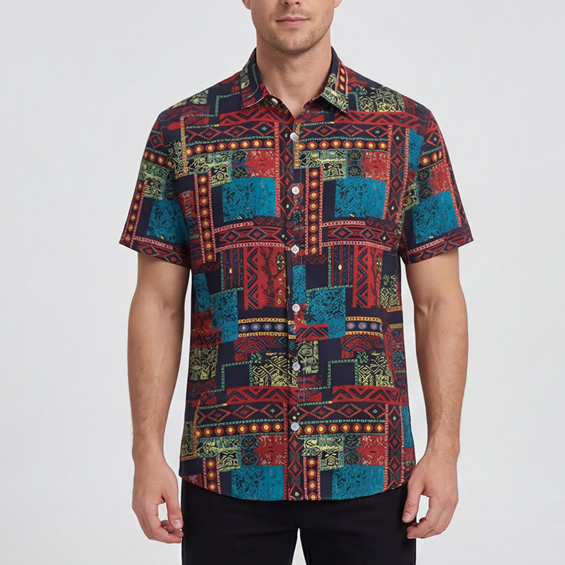 Ethnisch-bohemisches, mehrfarbiges Patchwork-Hemd - image 1