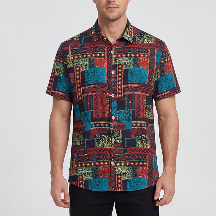 Ethnisch-bohemisches, mehrfarbiges Patchwork-Hemd - image 1