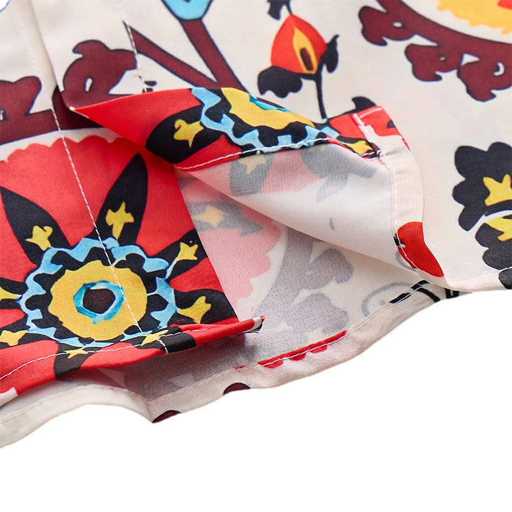 Retro-Boho-Hemd mit rotem und gelbem Mandala-Blumenmuster - image 7