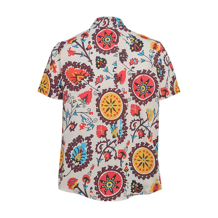 Retro-Boho-Hemd mit rotem und gelbem Mandala-Blumenmuster - image 10