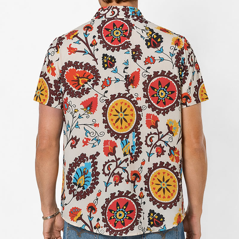 Retro-Boho-Hemd mit rotem und gelbem Mandala-Blumenmuster - image 2