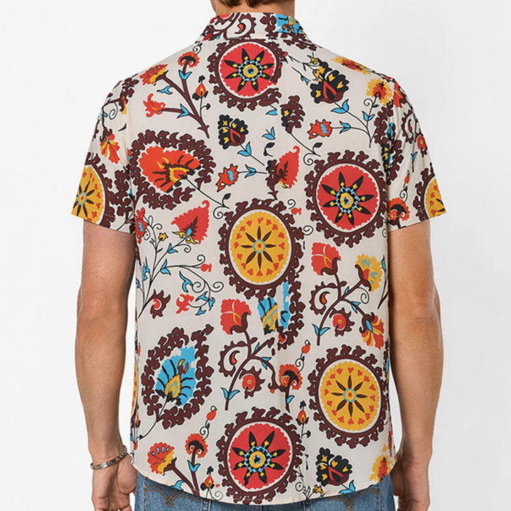 Retro-Boho-Hemd mit rotem und gelbem Mandala-Blumenmuster - image 2