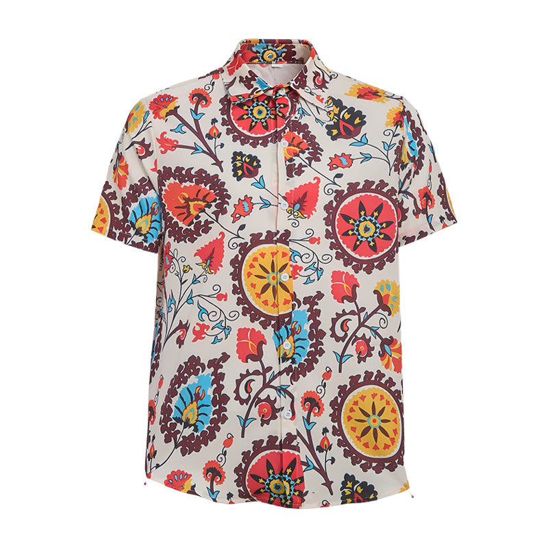 Retro-Boho-Hemd mit rotem und gelbem Mandala-Blumenmuster - image 9