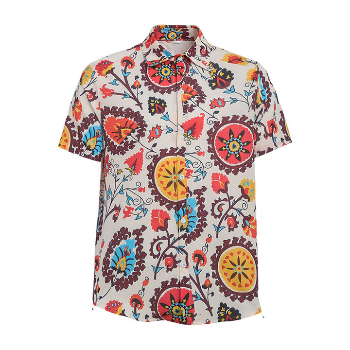 Retro-Boho-Hemd mit rotem und gelbem Mandala-Blumenmuster - image 9