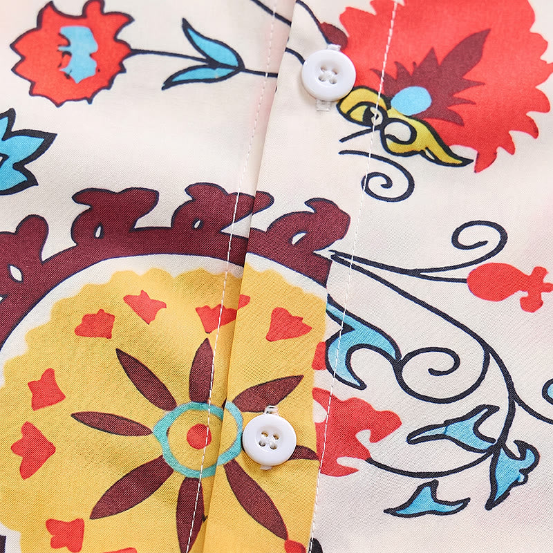 Retro-Boho-Hemd mit rotem und gelbem Mandala-Blumenmuster - image 5