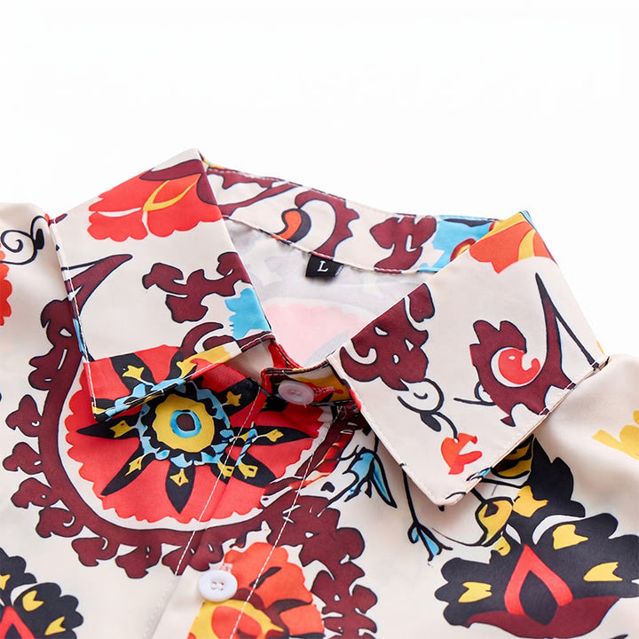 Retro-Boho-Hemd mit rotem und gelbem Mandala-Blumenmuster - image 4