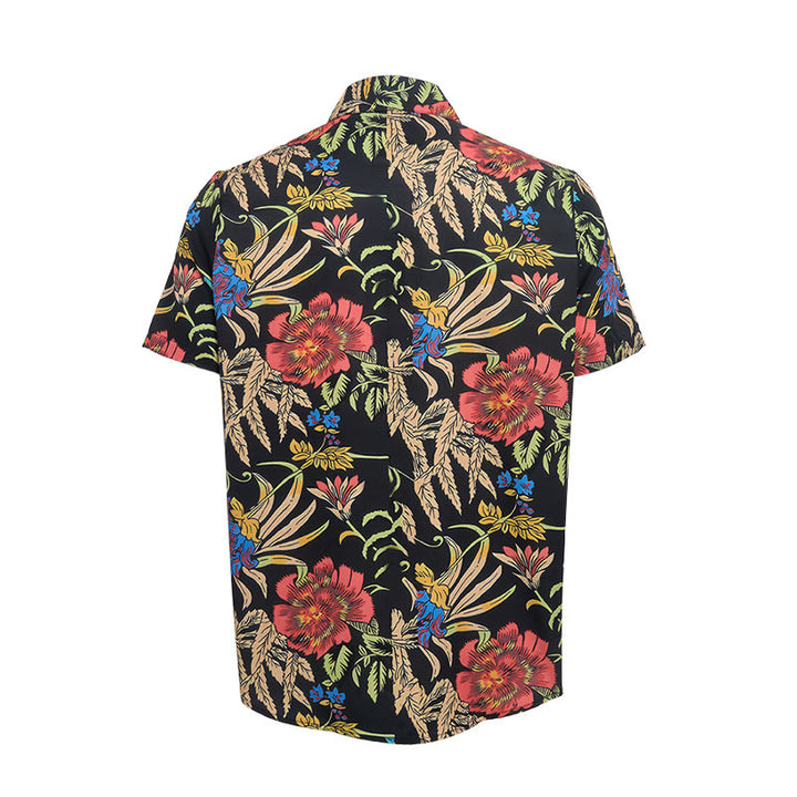 Shirt mit tropischem Retro- und exotischem Pflanzenmuster auf schwarzem Grund - image 9