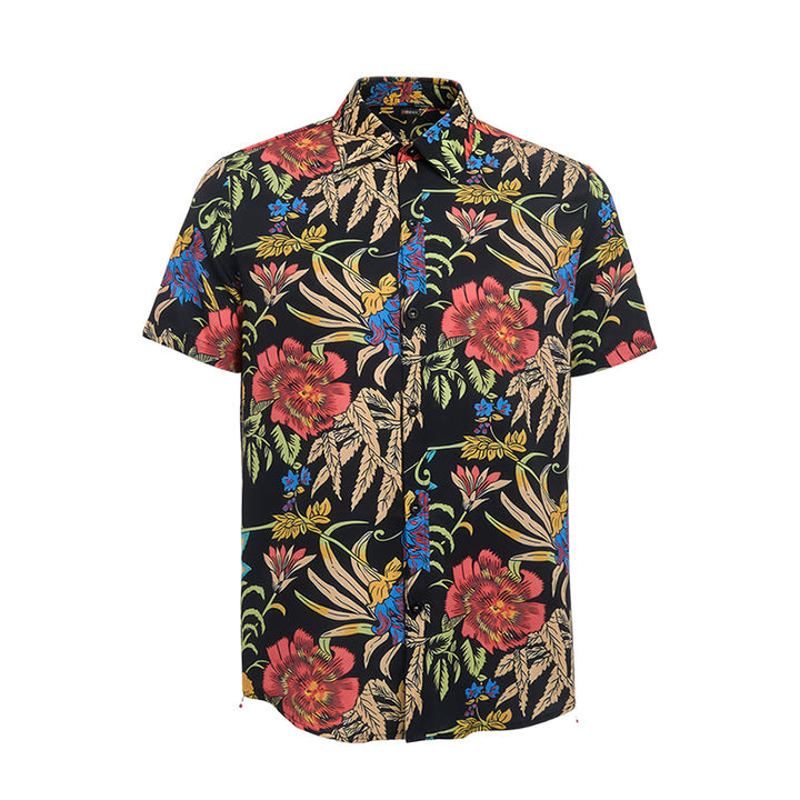 Shirt mit tropischem Retro- und exotischem Pflanzenmuster auf schwarzem Grund - image 8