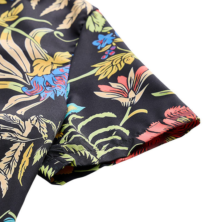 Shirt mit tropischem Retro- und exotischem Pflanzenmuster auf schwarzem Grund - image 7