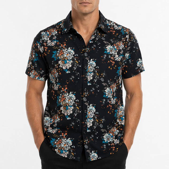 Kurzarm-Hawaiihemd mit dunklem, romantischem Blumenmuster - image 1