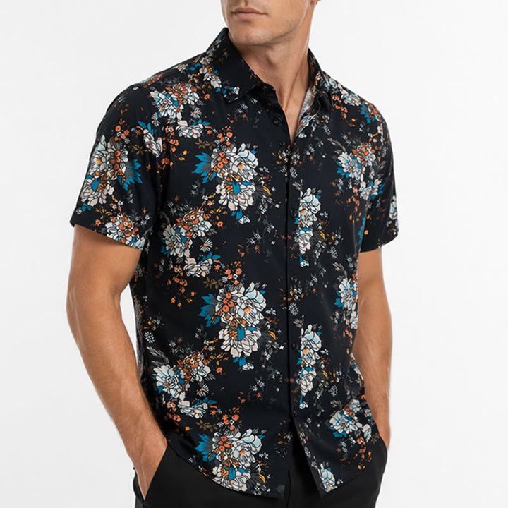 Kurzarm-Hawaiihemd mit dunklem, romantischem Blumenmuster - image 3