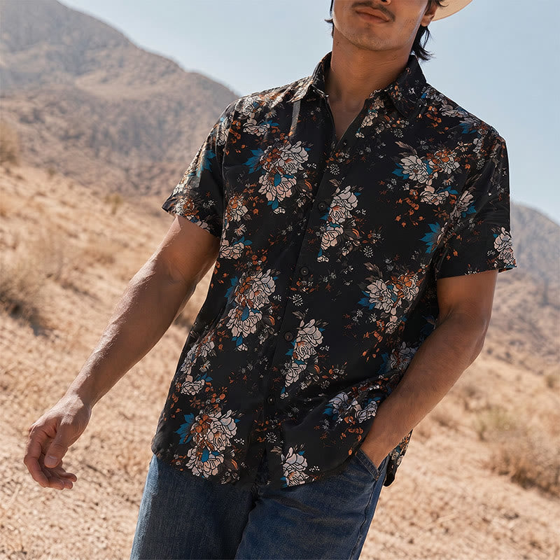 Kurzarm-Hawaiihemd mit dunklem, romantischem Blumenmuster - Schwarz - 3XL - image 0
