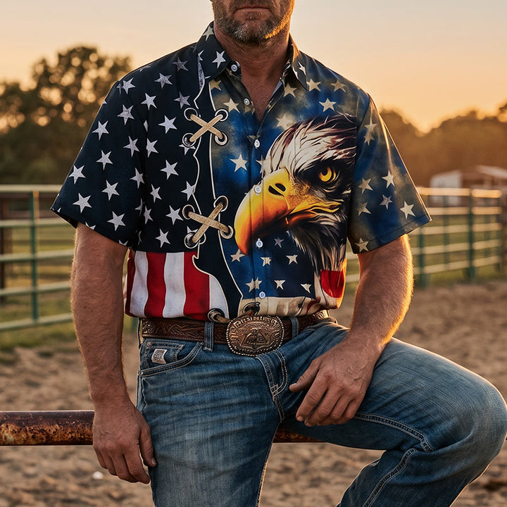 Patriotisches Hemd mit Adler- und amerikanischem Flaggenmotiv im Split-Design - Flagge und Adler - 4XL - image 0