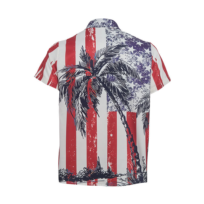 Patriotisches Tropenstrand-Shirt mit amerikanischer Flagge und Palmenmotiv - image 10