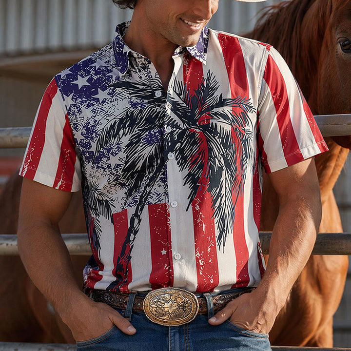 Patriotisches Tropenstrand-Shirt mit amerikanischer Flagge und Palmenmotiv - Flagge & Palme - 5XL - image 0