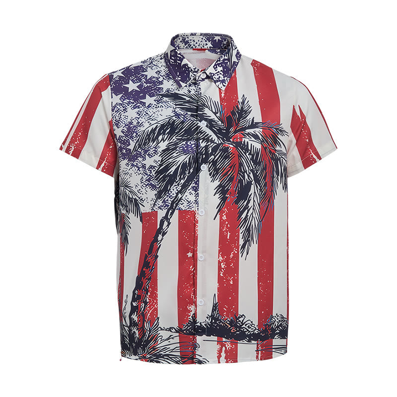 Patriotisches Tropenstrand-Shirt mit amerikanischer Flagge und Palmenmotiv - image 9