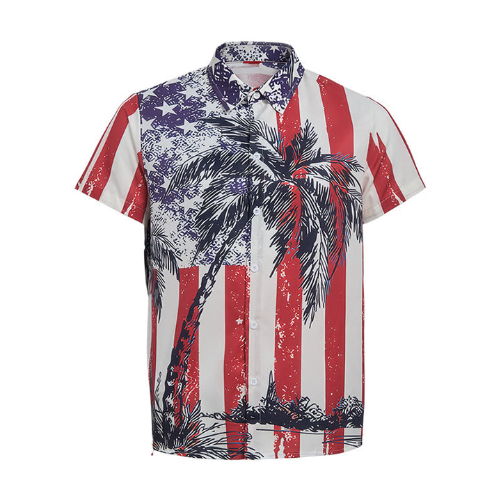 Patriotisches Tropenstrand-Shirt mit amerikanischer Flagge und Palmenmotiv - image 9