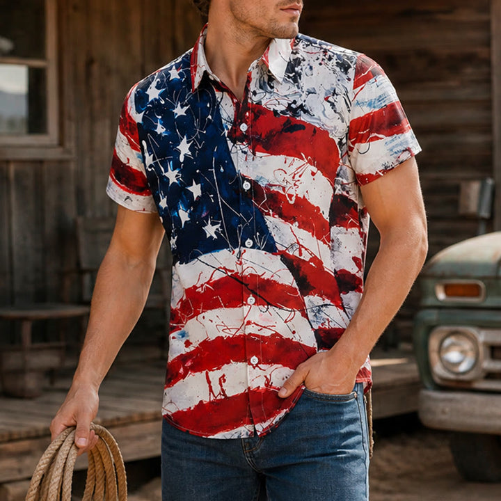 Modernes patriotisches T-Shirt mit künstlerischem Pinselstrich-Print der USA-Flagge - Flagge - 5XL - image 0