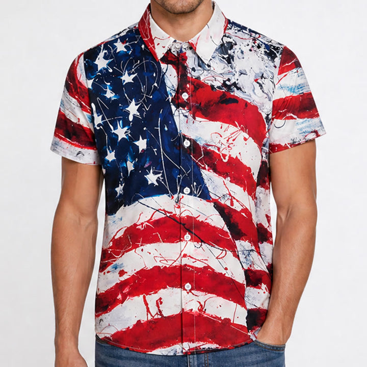 Modernes patriotisches T-Shirt mit künstlerischem Pinselstrich-Print der USA-Flagge - image 1