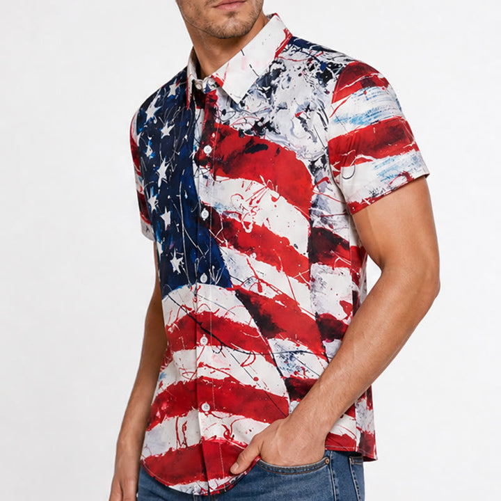 Modernes patriotisches T-Shirt mit künstlerischem Pinselstrich-Print der USA-Flagge - image 3