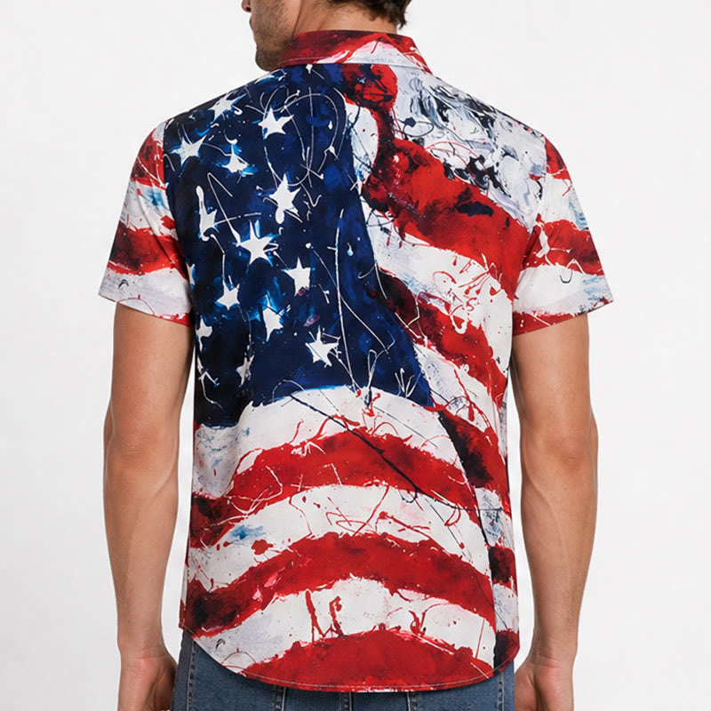 Modernes patriotisches T-Shirt mit künstlerischem Pinselstrich-Print der USA-Flagge - image 2