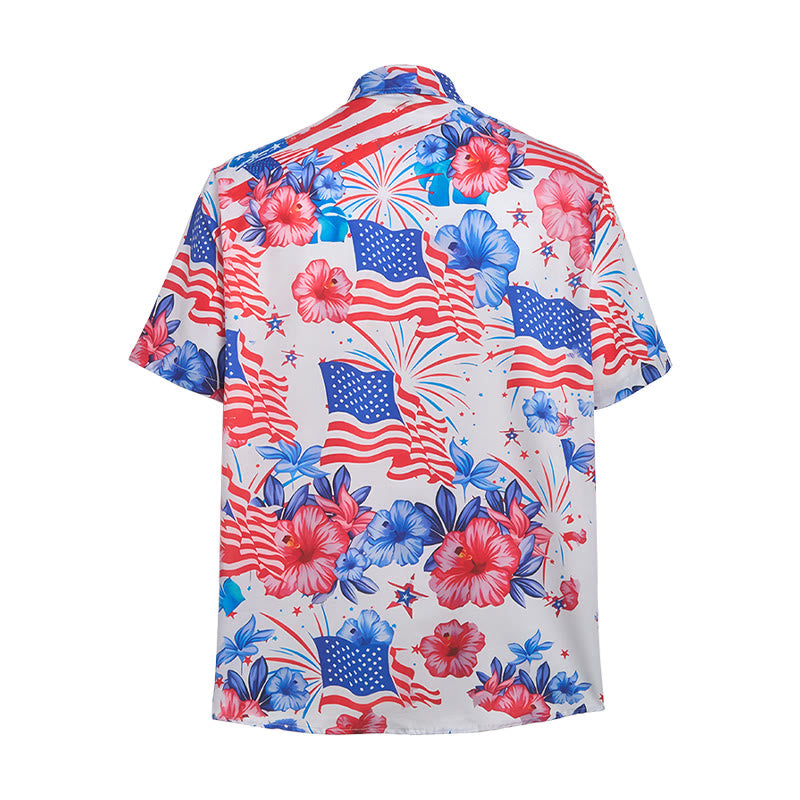 Patriotisches Hibiskus- und amerikanisches Flaggen-Feuerwerk-Shirt mit Allover-Print - image 10
