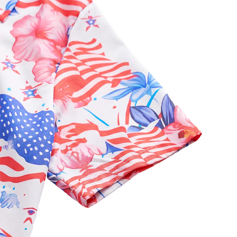Patriotisches Hibiskus- und amerikanisches Flaggen-Feuerwerk-Shirt mit Allover-Print - image 8