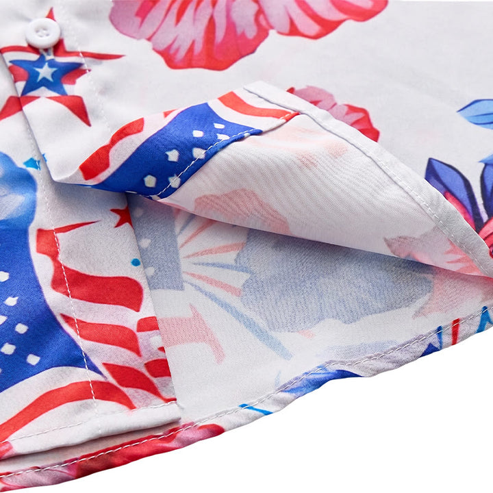 Patriotisches Hibiskus- und amerikanisches Flaggen-Feuerwerk-Shirt mit Allover-Print - image 7