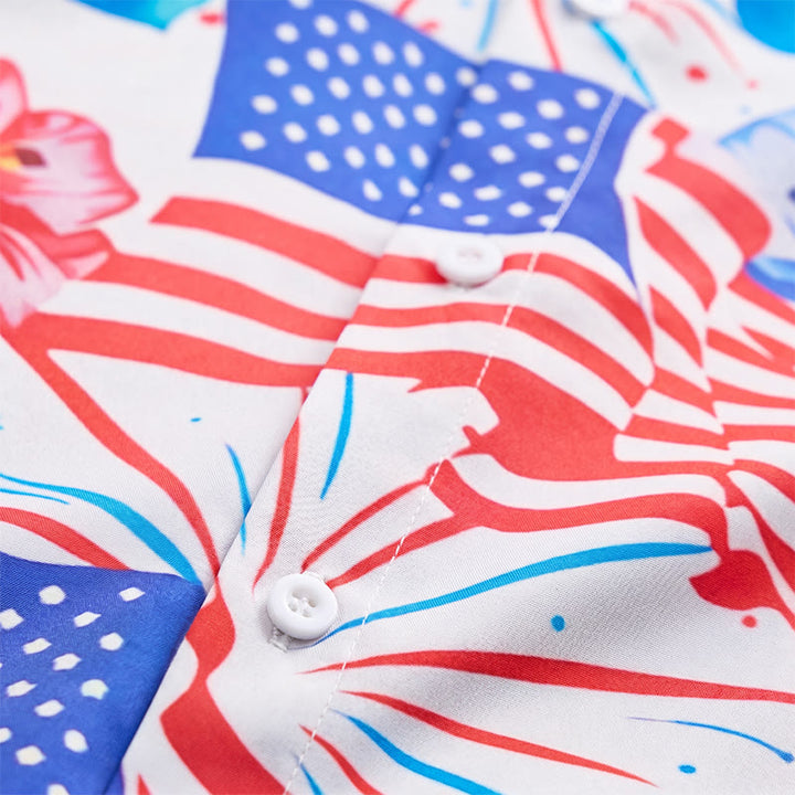 Patriotisches Hibiskus- und amerikanisches Flaggen-Feuerwerk-Shirt mit Allover-Print - image 5