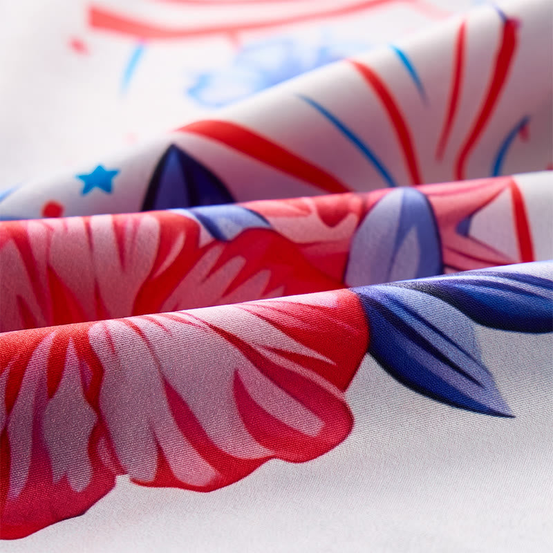 Patriotisches Hibiskus- und amerikanisches Flaggen-Feuerwerk-Shirt mit Allover-Print - image 6