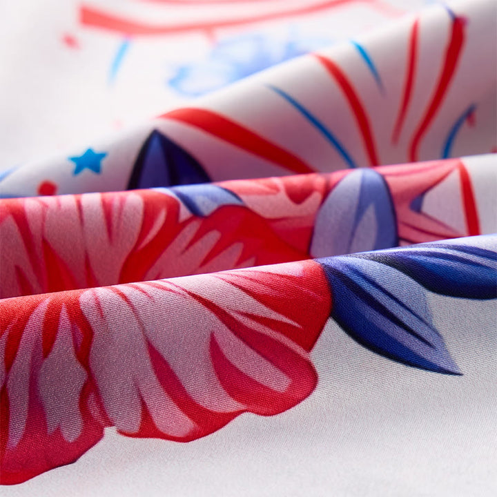 Patriotisches Hibiskus- und amerikanisches Flaggen-Feuerwerk-Shirt mit Allover-Print - image 6
