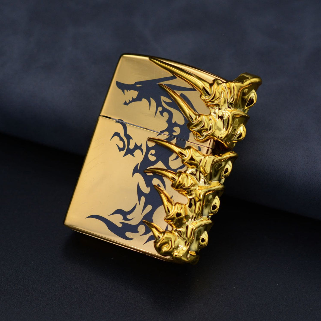 Stereoskopisches Drachenrücken-Relief Nachfüllbares Butanfeuerzeug - Gold - image 6