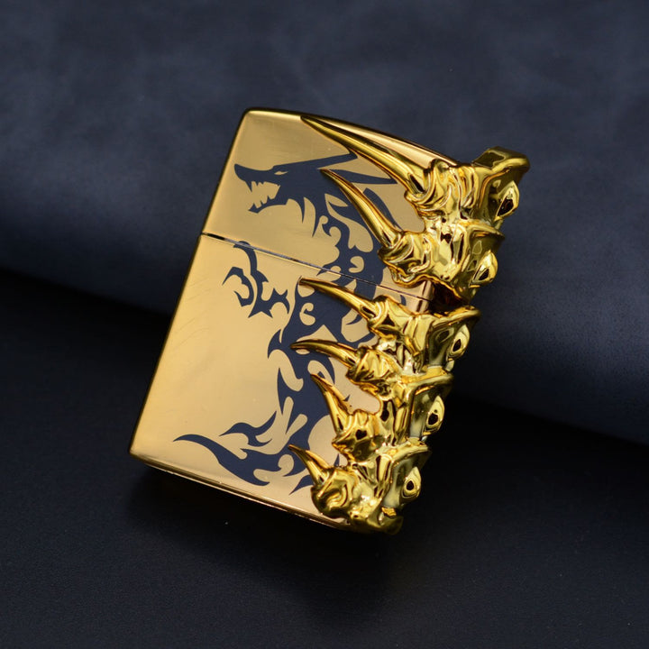 Stereoskopisches Drachenrücken-Relief Nachfüllbares Butanfeuerzeug - Gold - image 6